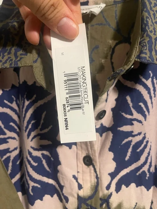 Olive Floral Print Button-Front Shirt Dress with Tie Waist - Picture 7 of 9